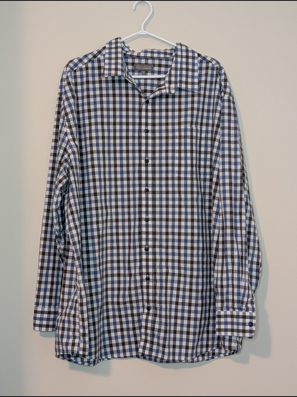 Denver Hayes Navy and White Check Button-Down Shirt, Size 4XL